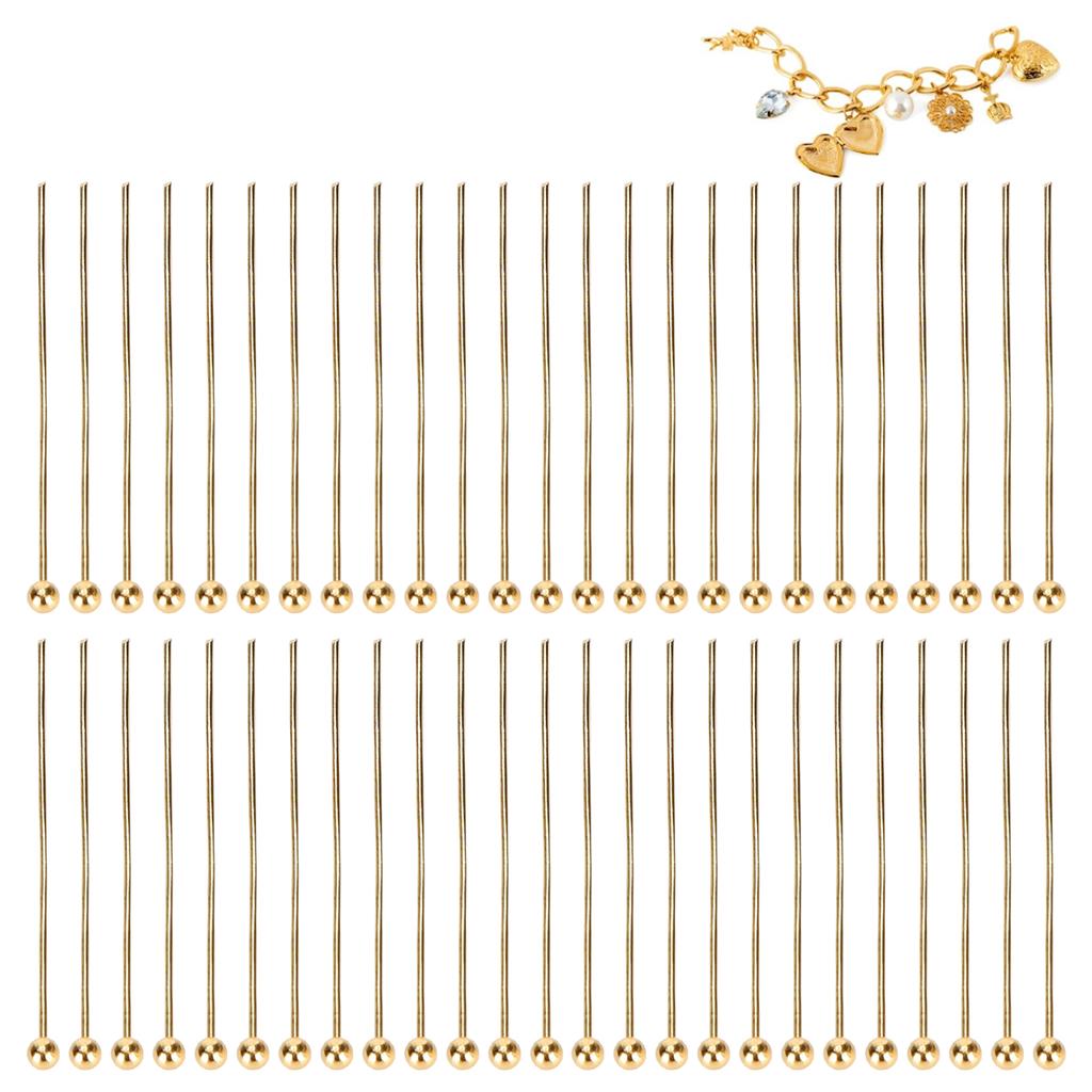50pcs Ball Head Pins Jewelry Pendant DIY Craft Bead Making Parts Accessory SuppliesGold 30mm   1.18in