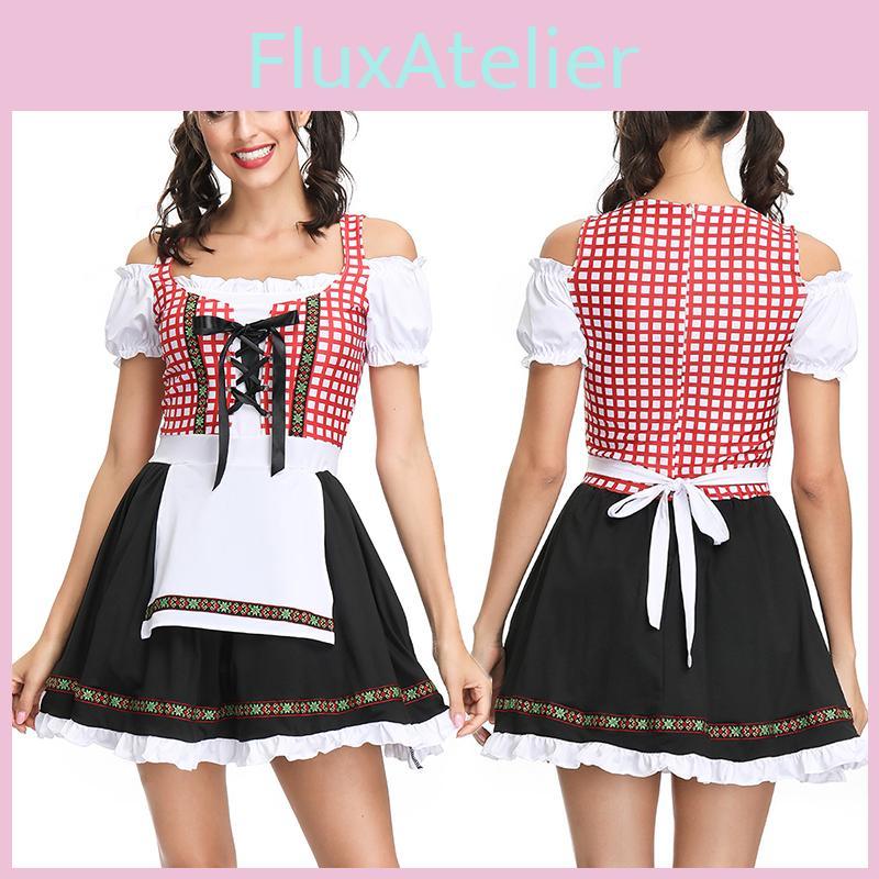 Elegant Bavarian Dirndl Dress For Women Featuring Off-shoulder Puff Sleeves Perfect For Oktoberfest Celebrations