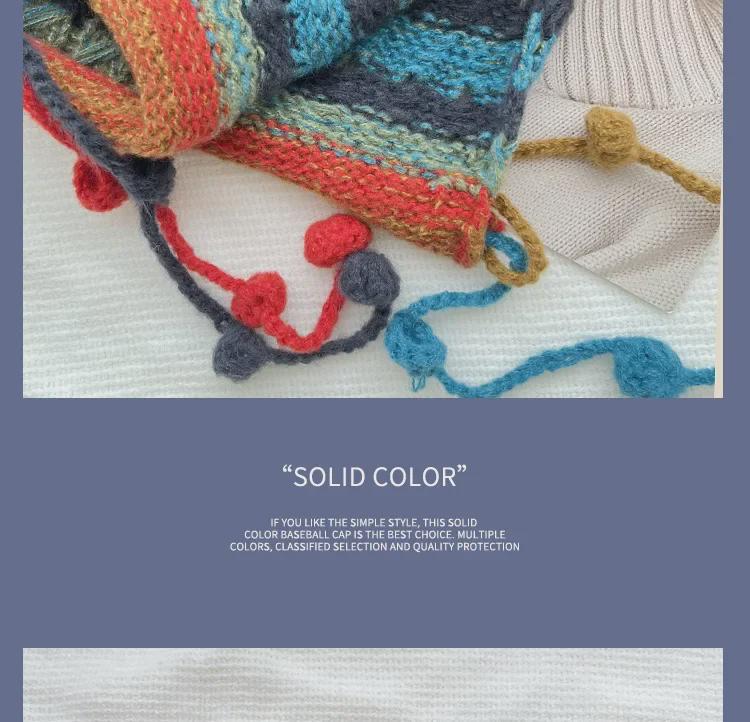 Colorful, Warm Wool Hat with Large Circumference and Cute Autumn-Winter Earmuffs