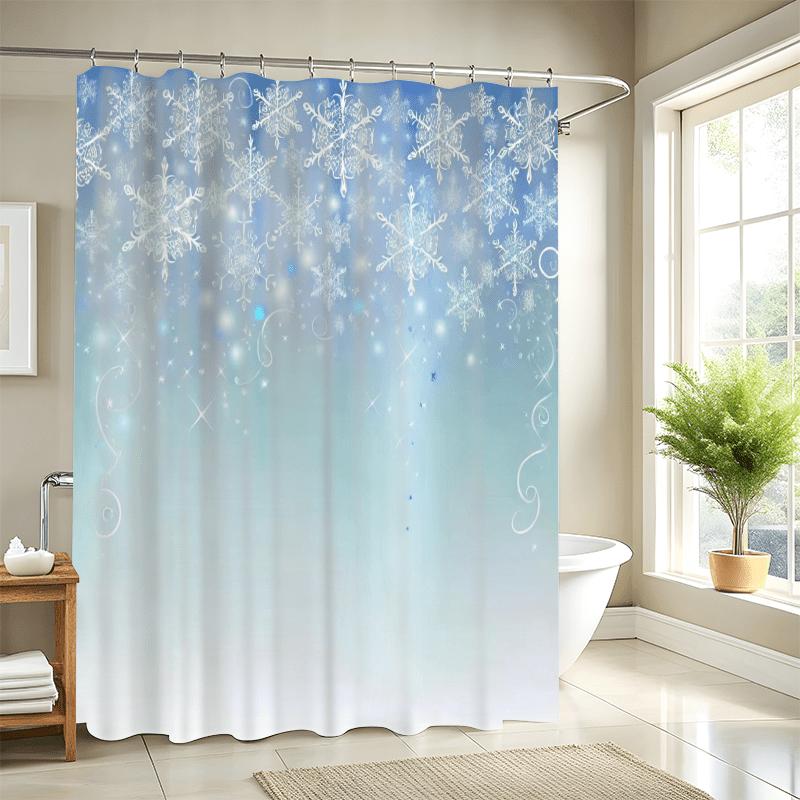 

Elegant Blue Snowflake Shower Curtain - Winter Wonderland, Water-Resistant Polyester, Machine Washable, Durable Twill Fabric W60H190(CM)-1 Pcs