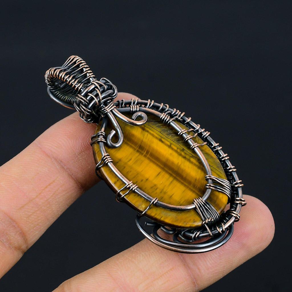 Tree Of Life Tiger Eye Pendant, Handmade Gemstone 999 Copper Wire Wrapped Pendant Antique Jewelry, For Gift Silver Jewelry