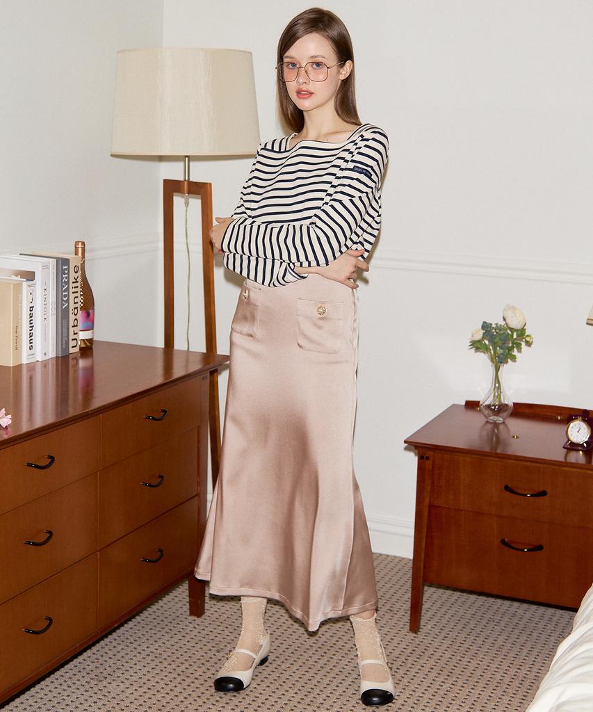 Salon De Yon Mermaid Satin Skirt_Beige