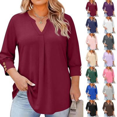Women's Fashionable Casual Plus-Size V-Neck Button-Down Short-Sleeve Top