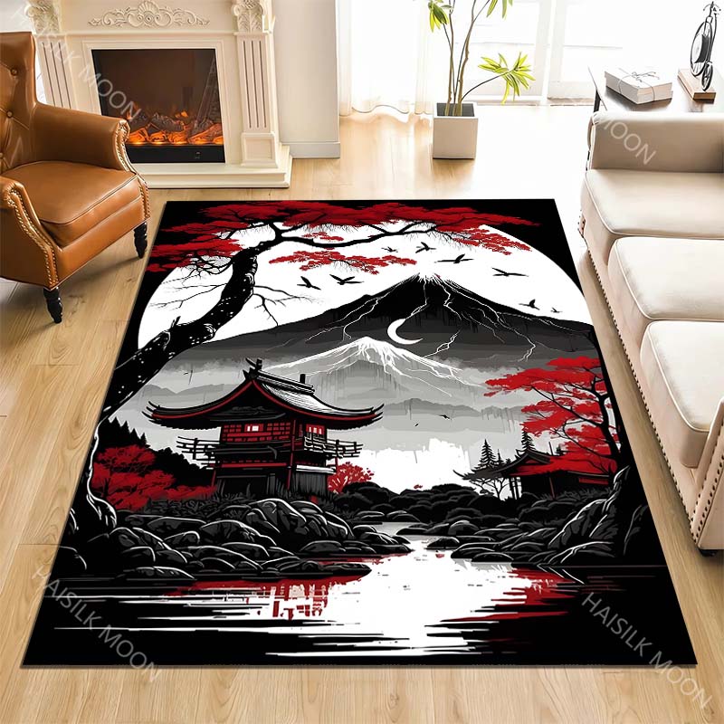 1 Pezzo Tappeto Stile Pittura a Inchiostro Monte Fuji Giapponese per Soggiorno Camera da Letto Divano Decorazione Casa Rus Tappetino Antiscivolo Regalo di Lusso
