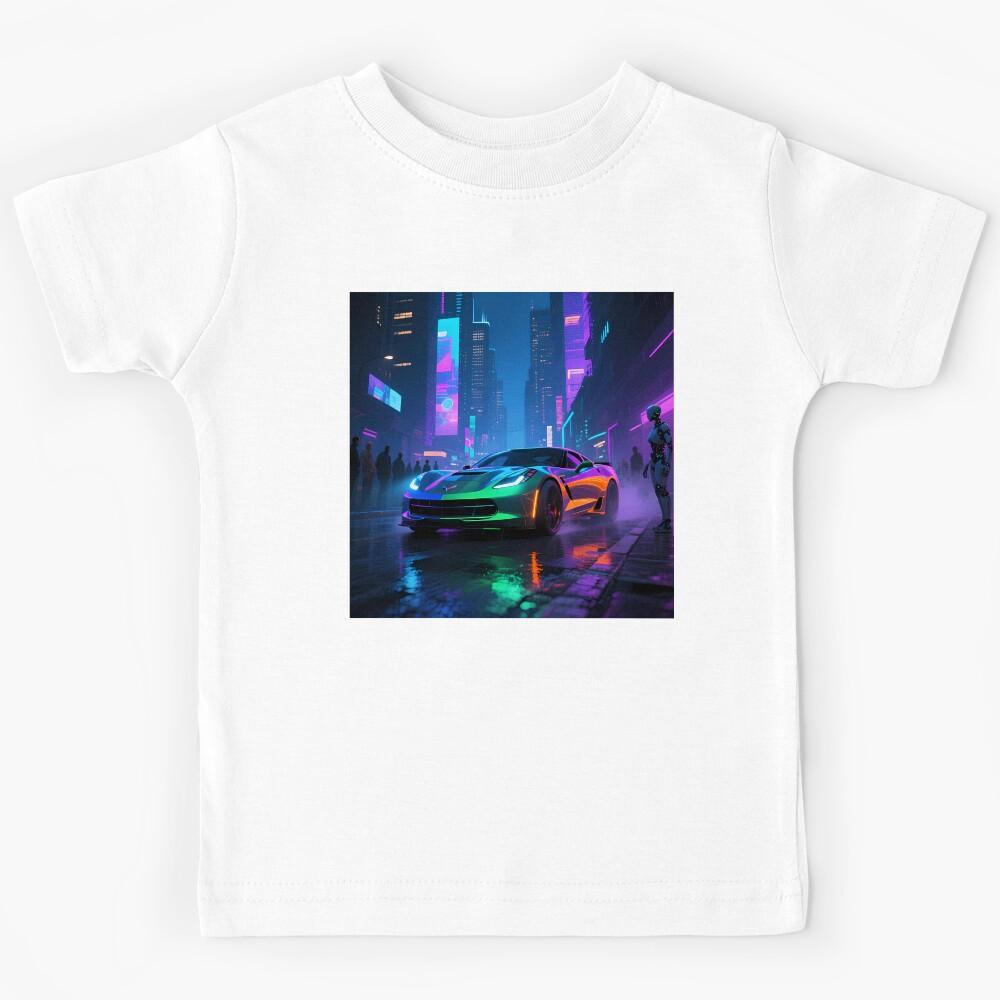 Corvette in Future City at Night. Kids T-Shirt 150