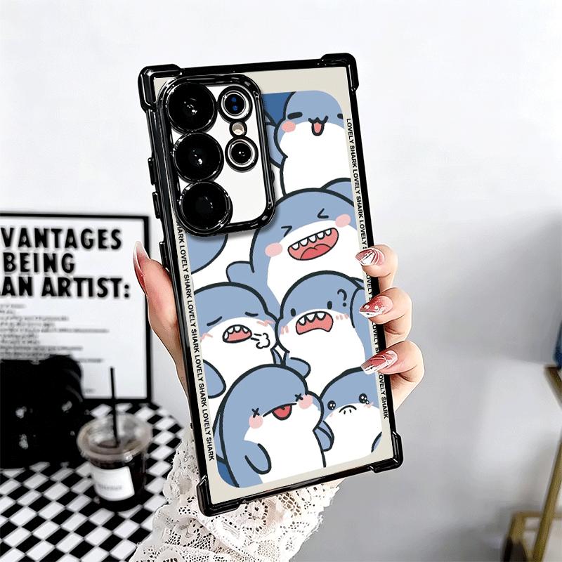 Cartoon Cute Shark Soft Phone Case For Samsung Galaxy S26 Ultra S25 Edge S24 FE S23 Plus S22 S21 + S20 Plating Anti-Fall Fundas