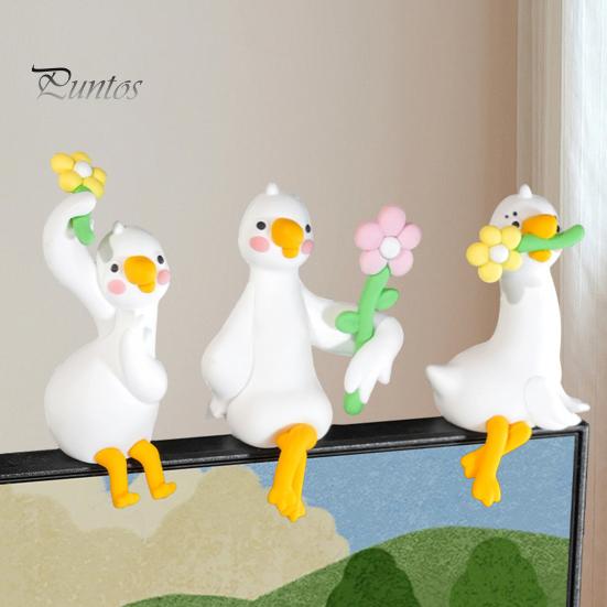 Monitor Dekoration Ente Harz Dekor für Schreibtisch Auto Armaturenbrett TV Monitor, Mini Büro Skulptur Figur, Niedliches Blume Haltendes Ornament, Verspielt