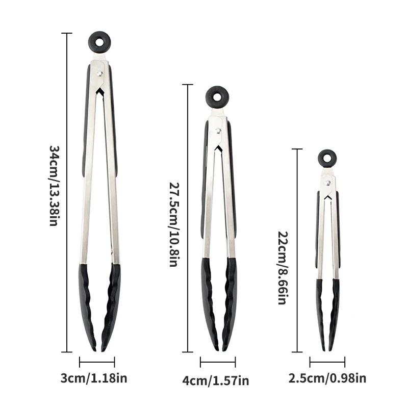 7/9/12inch Household Multi-functional Stainless Steel Food Tongs with Handles, Kitchen Bread Tongs, Barbecue and Steak Tongs
