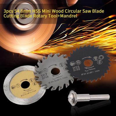 3pcs 54.8mm Diameter Mini Circular Saw Blade With Mandrel HSS Rotary Tool Saw Blade 11.1mm Bore Saw Disc Wheel