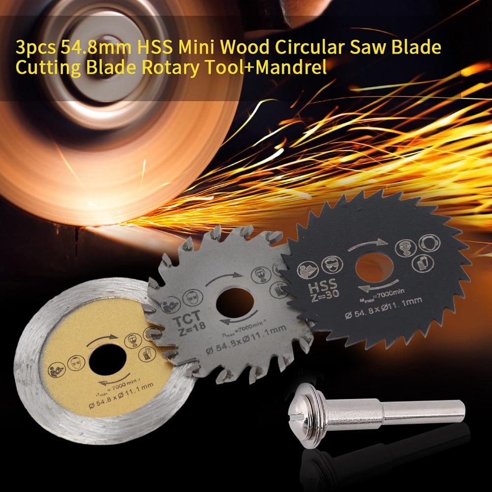 3pcs 54.8mm Diameter Mini Circular Saw Blade With Mandrel HSS Rotary Tool Saw Blade 11.1mm Bore Circular Saw Blade