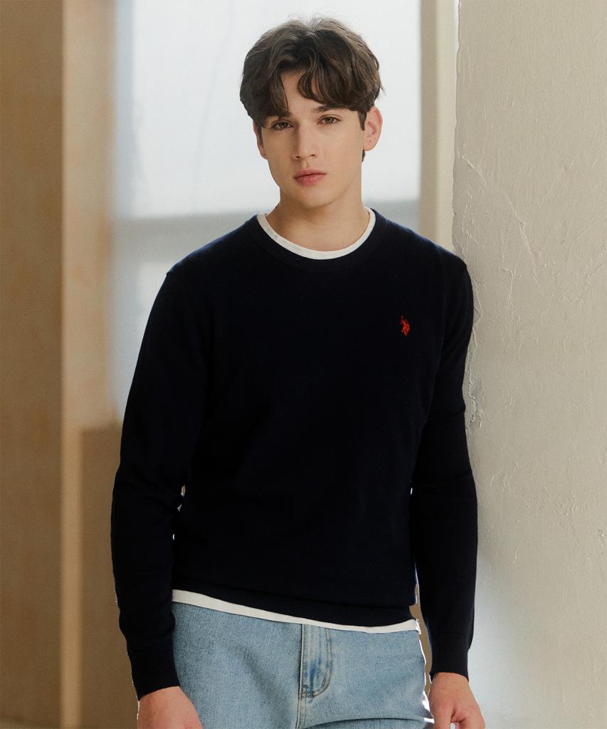 USPOLOASSN 100% Cotton Long Sleeve Round Knit_Navy