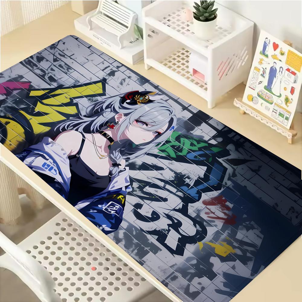 Gaming Mouse Pad Large Desk Mat Antislip Stitched Edges Graffiti Cat Girl Colorful Urban Style PC Keyboard Pad