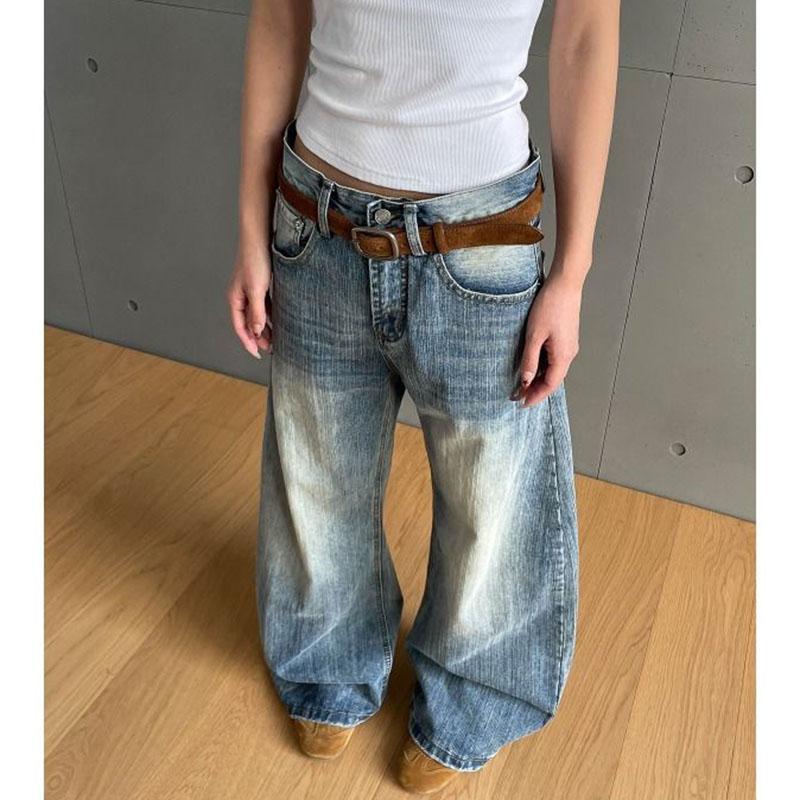 Vintage Style Loose Wide Leg Denim Pants Women All Match Casual Straight Pants Autumn Fashion Jeans Pants Female 2025