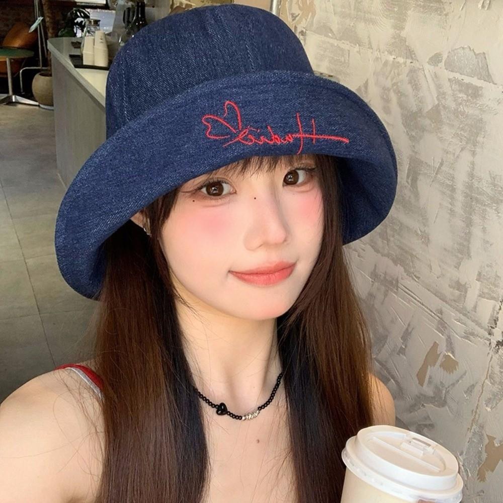 Versatile Denim Fishing Cap Korean Sun Protection Hat Foldable Denim Bucket Cap  Streetwear