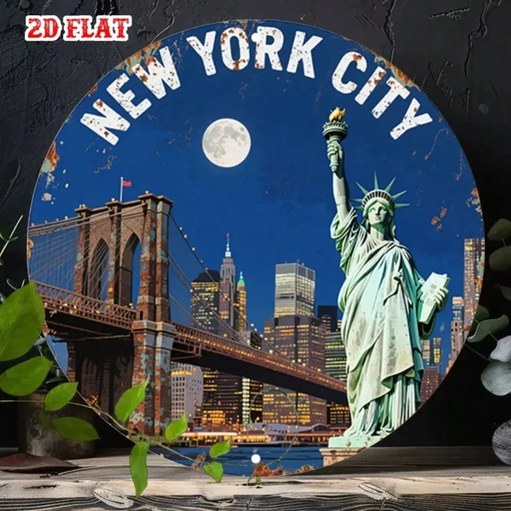 

Vintage Night Scene Round Metal Wall Art with Easy Hang Sticker 20x20 різнокольоровий