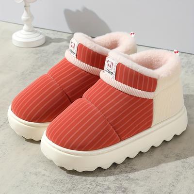 Bestellen Sie eine Nummer größer: Warme, gestreifte Winter-Schneestiefel, dick gefütterte, bequeme Baumwollstiefeletten, rutschfeste High-Top-Hausschuhe für den Alltag und den Urlaub