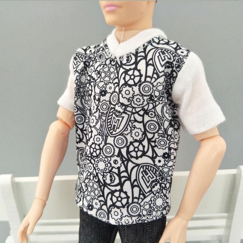 1set 1/6 Boy Doll Clothes For Ken Doll Painted Flower Shirt & Black Pants Trousers For Barbie Boyfriend Ken Prince Dolls Kids Toy