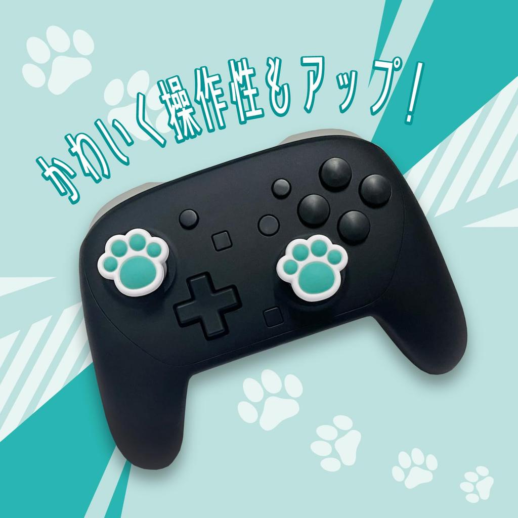 Allone Analog Stick Cover for Switch 2, Paw Print Mint, 2.5 x 0.8 x 2.3 cm, Easy Installation and Protection from Dirt, Improves Grip and Control,