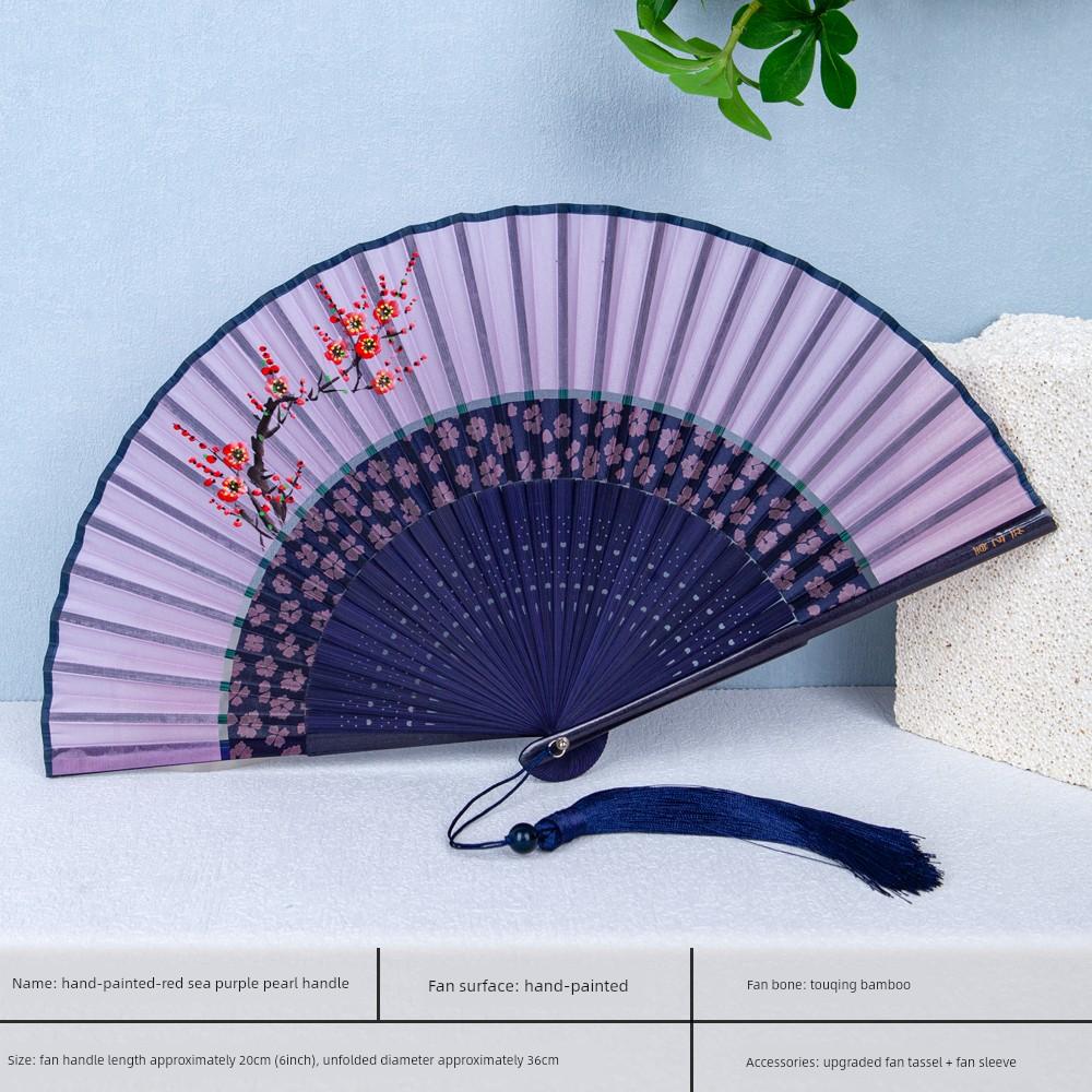 Chinese-Style Folding Fan, Creative Double-Section Fan, Hanfu Qipao Dance Fan, Women's Portable Folding Ancient-Style Small Fan