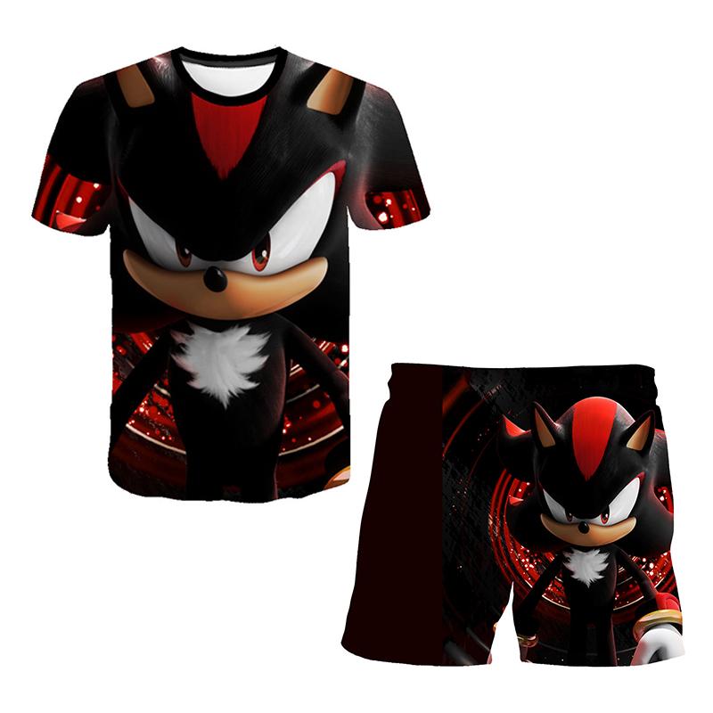 2025 MINISO Ny Japansk Tecknad Sonic 2 T-shirt Barnens Topp Shorts Tvådelat Set Sommar Pojke Tecknad Söt SONIC T-shirt+ Strandbyxor