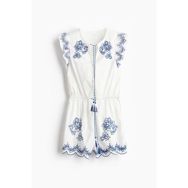 

Женский комбинезон HM 2025 Лето Новое поступление Рабочая одежда Вышивка круглый вырез Отделка талии Элегантный цельный шорты 1291739 White/Blue pattern 150/76 XXS