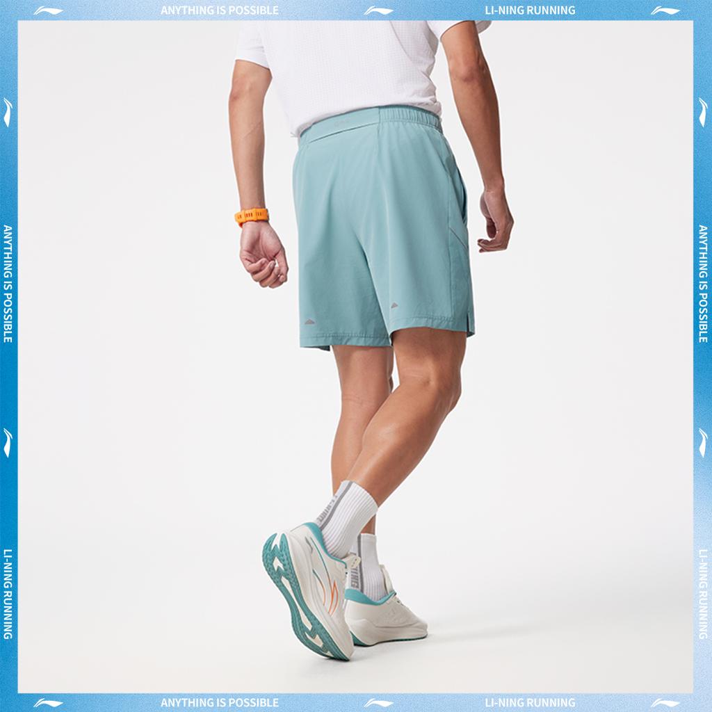 Li Ning Running Series Comfortable Casual Simple Versatile Quick-Dry Lace-Up Five-Point Sports Shorts Men Shorts Misty-Green AKSV089-3