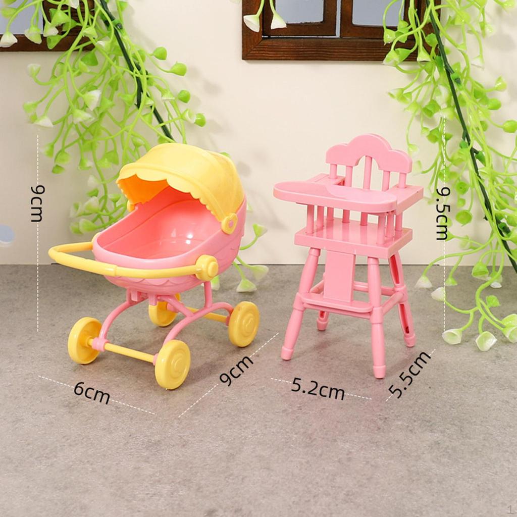 1/12 Highchair and Mini High Chair Toy Imaginative Photo Prop Dollhouse Furniture for Handcraft Life