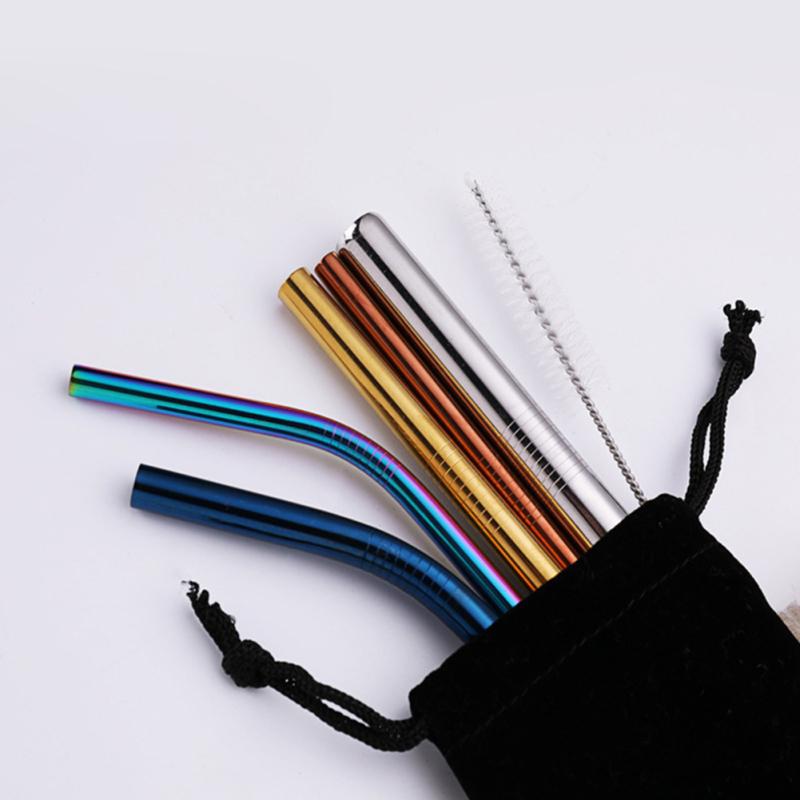 10ks/sada 304 Nerezová brčka Opakovaně použitelná kovová brčka Rovná ohnutá brčka Home Bar Party