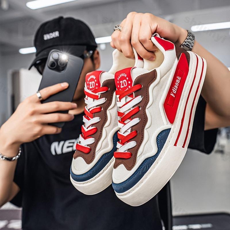 Fashion Men's 2025 Summer New Mesh Breathable Casual Sneakers Fashion Trend Comfortable Versatile Color Blocked Thick Soled Chunky Shoes