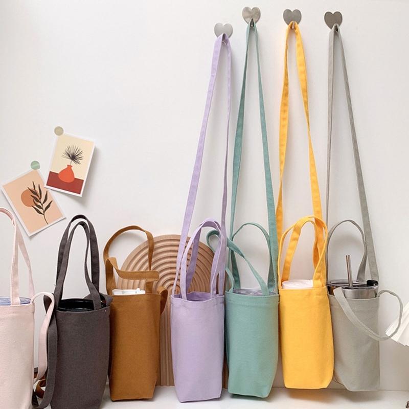 Outdoor Canvas Water Bottle Bag Portable Water Bottle Holder Sleeve Pouch with Strap for Camping, Hiking, Traveling