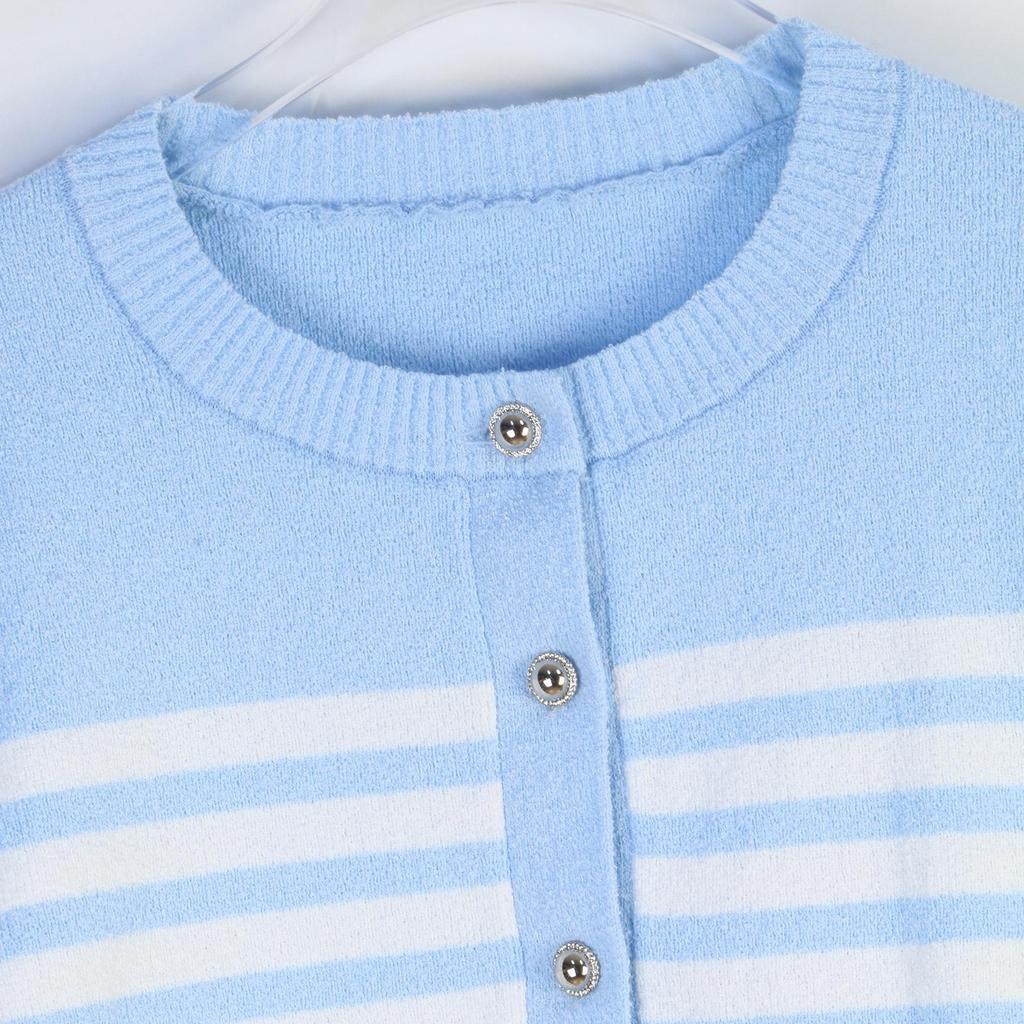 Women's Striped Color Block Knit Cardigan Set - Long-Sleeved Slim Fit Round Neck with Camisole, Perfect for Spring and Autumn