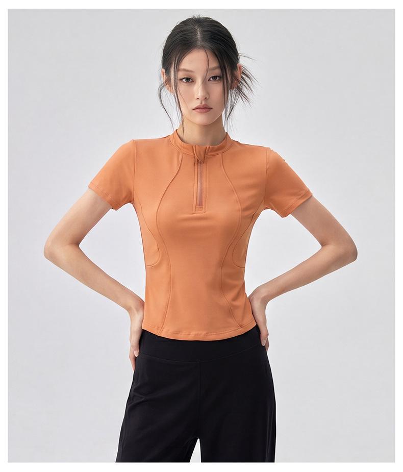 Women's Versatile Half-Zip Pilates Slimming Short Sleeve T-Shirt