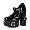 2025 Women's Punk Gothic Style Motorcycle Super High Heels Ladies Pumps Rivet Cosplay Costum Buckle Metal Chain Punk Shoes Girls