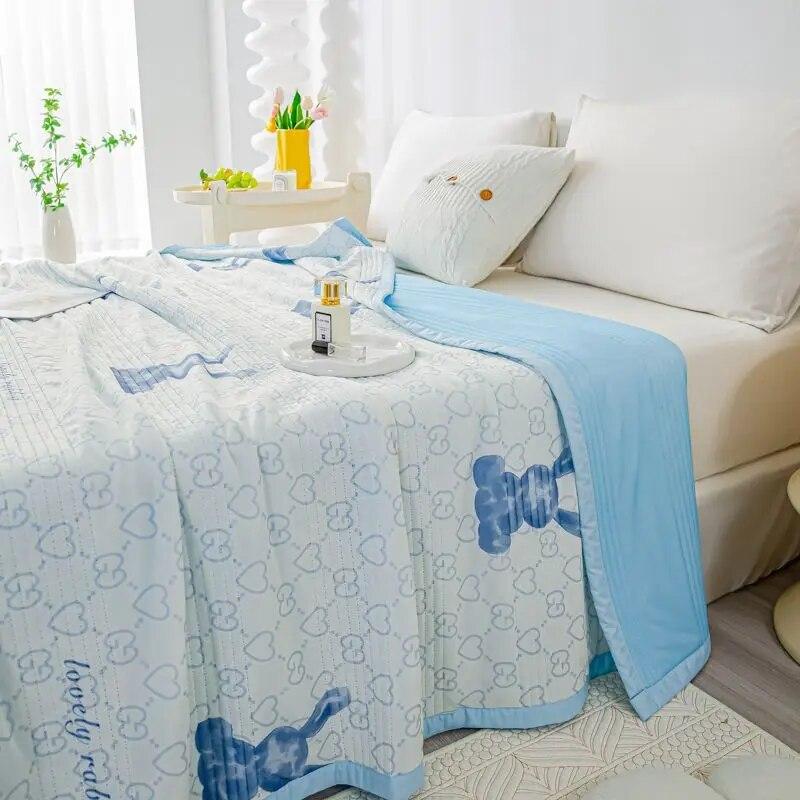 Air Condition Thin Blanket Summer Quilt Cover Cool Summer Cotton Quilt King Size Lace Free Shipping Down Blue Bedding Set Washed