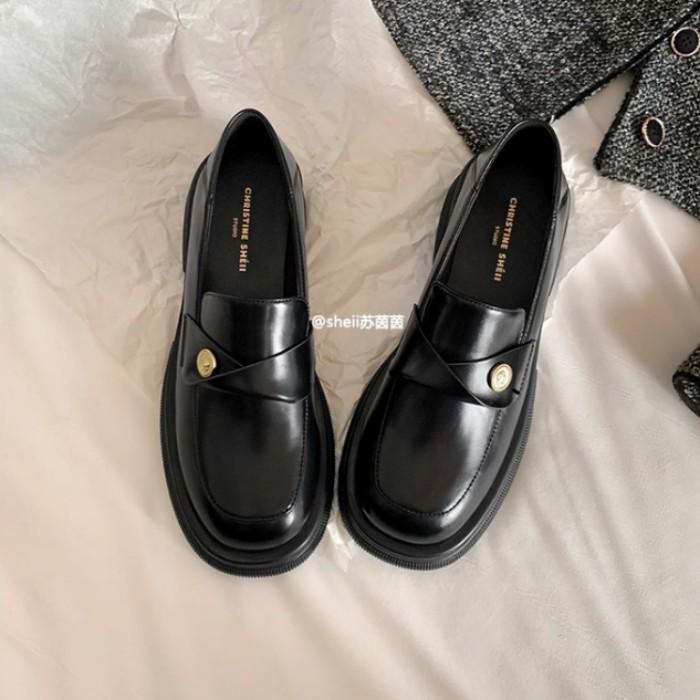 Leather Version! Small Gold Coins Platform Heel Loafers Women's 2025 Autumn New British Lazy Thick Heel Small Leather Shoes