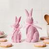 Yousheng 2 st Korgflätad Effekt Kaninform med Rosett Bordsdekoration Påskkanin Vårkaniner Staty för Hem Gårdshylla Skrivbord Dekor