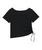 ILLIGO Ribbon String Off-Shoulder T-Shirt Black