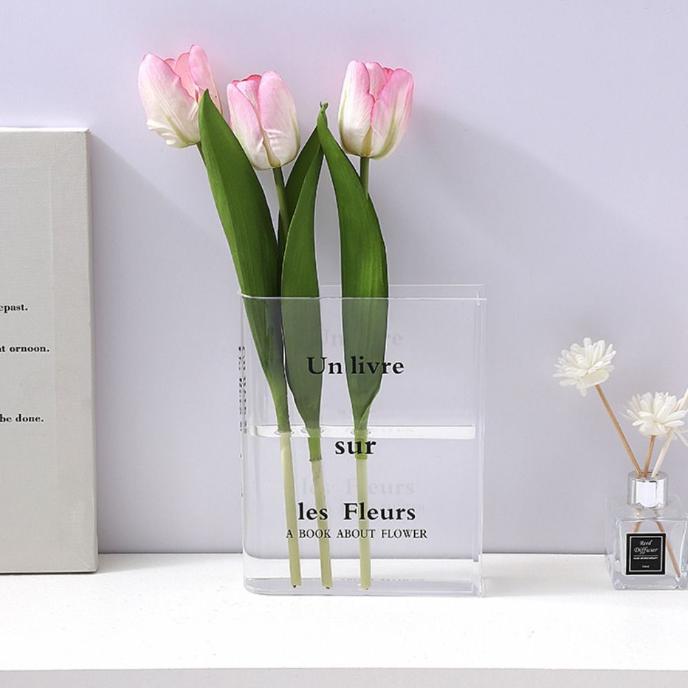 Aesthetic Book Letter Acrylic Vase Modern Hydroponic Decorative Vase Clear Book Vase Wedding Party