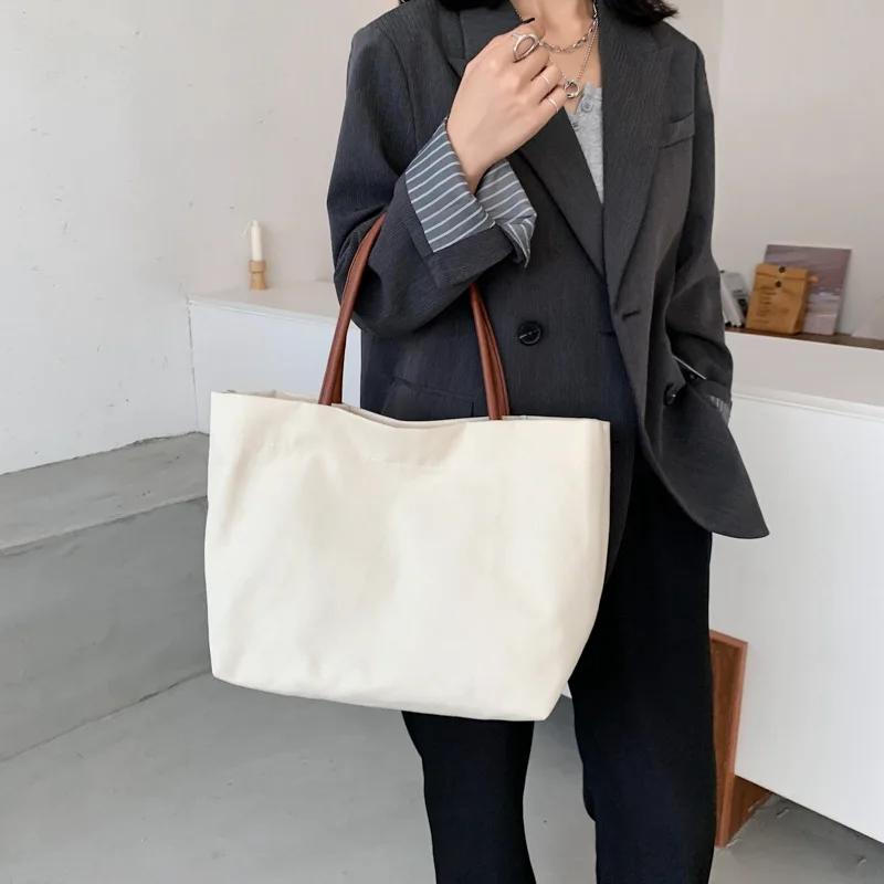 Canvas Bag for Girls, Large Capacity Handbag, Single Shoulder Shopping Bag, Simple Tote Bag