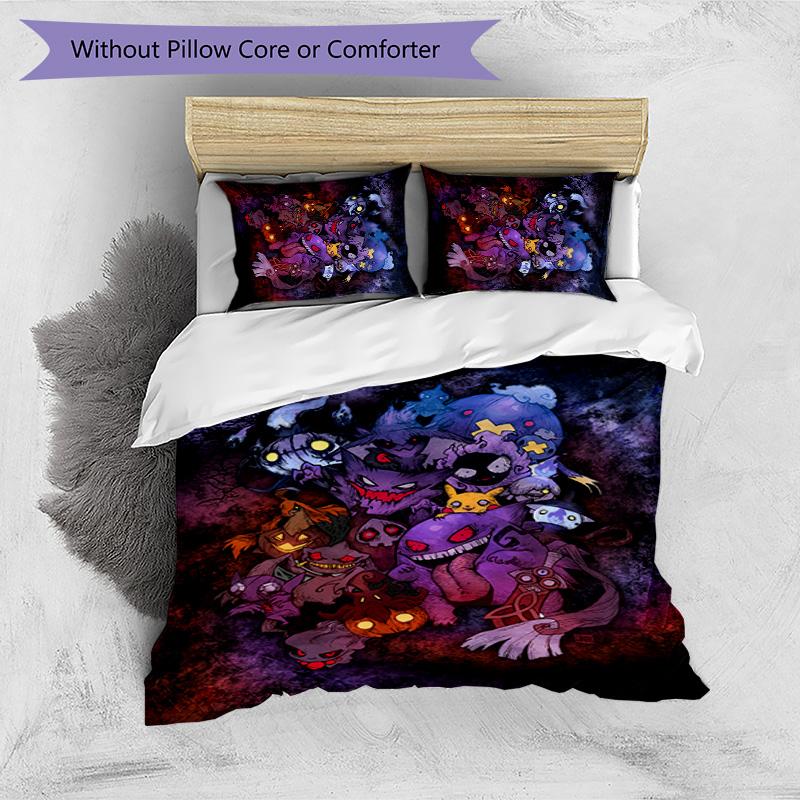 Pokémon Pattern Printed 3PCS Bedding Set, Soft Skin-Friendly Washable Duvet Cover & Pillowcases Set