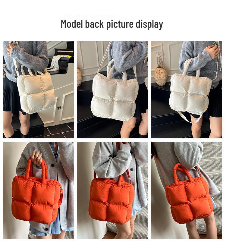 Lightweight, Fashionable Candy-Colored Down Jacket with Quilted Shoulder and Puff Crossbody Bag, Large Capacity, Solid Color