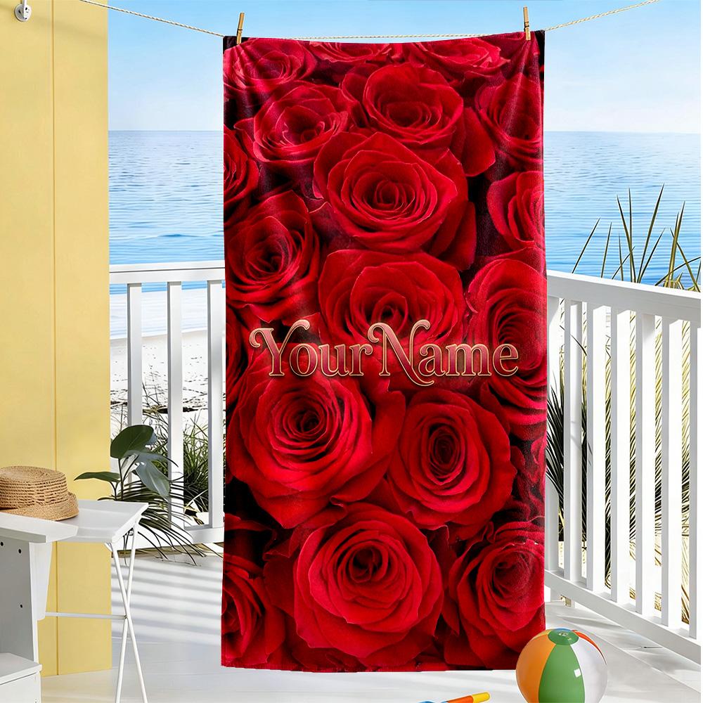 Rose Personalized Text Beach Towel Quick-Dry Soft Microfiber Perfect for Traveling Yoga Camping and Swimming