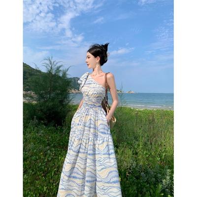 Summer Women's Hanging Neck Strapless Seaside Holiday Sleeveless Long Dresses