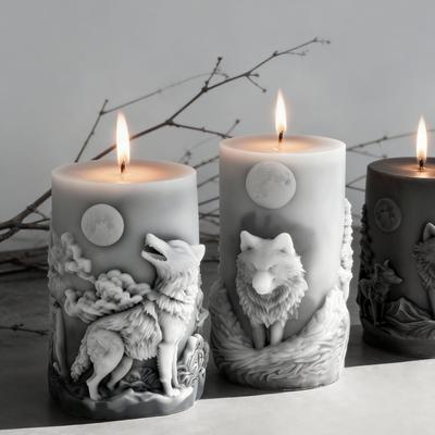 Diy Epoxy Resin Mold Non-Stick Cylindrical Silicone Mold Wolf Head Candle Mold Temperature-Resistant For Gifts Home Decoration