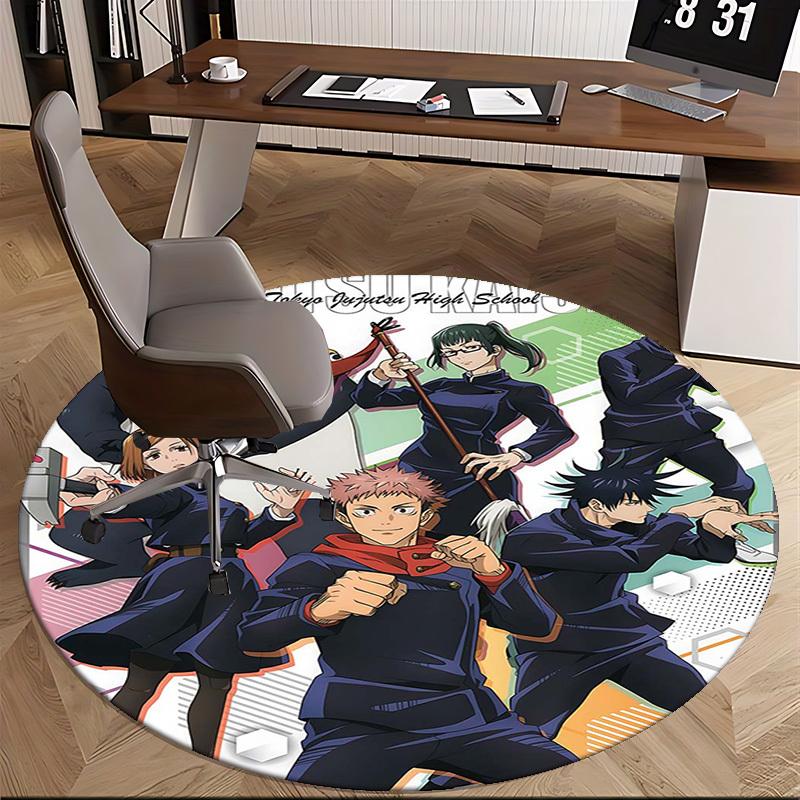 1pc Tokyo Jujutsu High School Anime Round Carpet Office Chair Mat, NonSlip Rug with Cute Uniform Design for Home