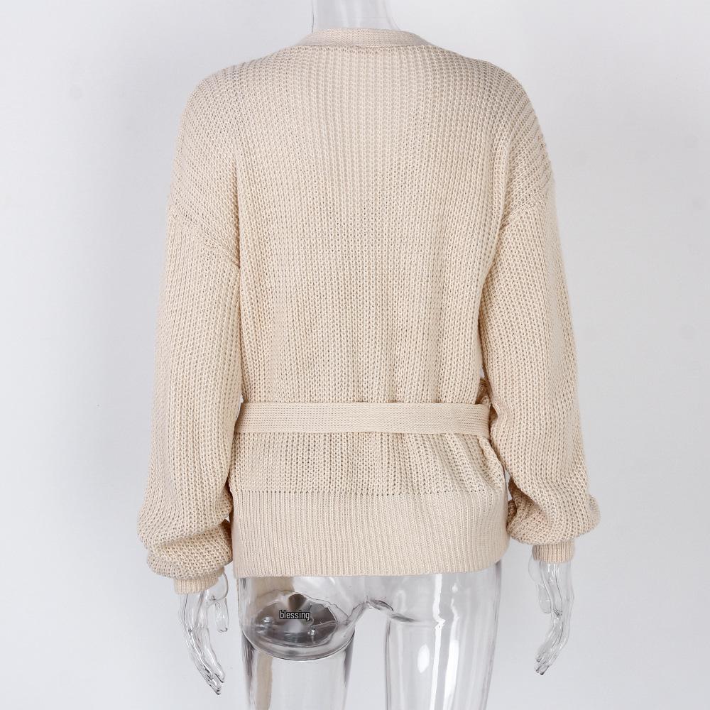 Clearance Casual V-neck Tie-up Knot Knit Sweater for Women - Autumn/Winter European and American Style
