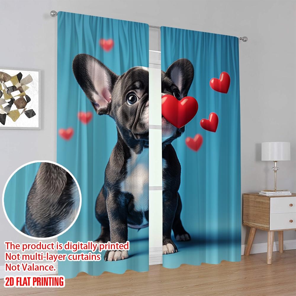 2 Stück, 2D-Flachdruck Vorhänge&Fensterdekoration Welpenliebe Herzen Polyester Einfache Installation (ohne Stange) Perfekt für Heimdeko