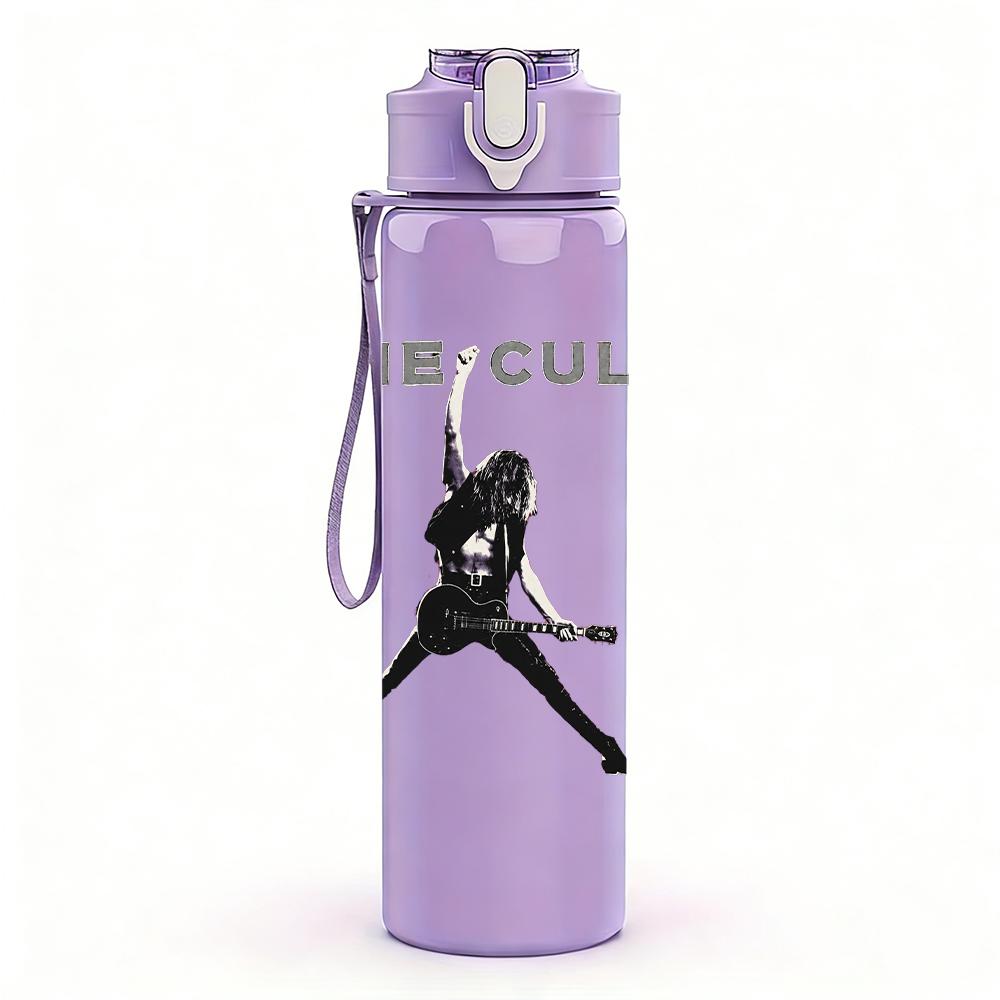 1PC Thin guitar player silhouette print 750ml colorful plastic sports water bottle leakproof pop lid with straw for outdoor office home use