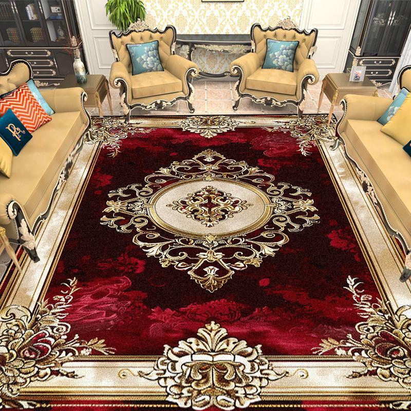 European Gold Red Carpet Living Room Decoration Sofa Area Rugs for Bedroom Large Area Cloakroom Lounge Non-slip Floor Mats