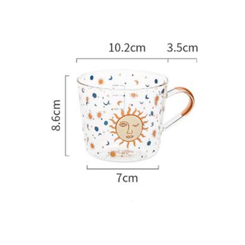 

500ml Sun Eye Pattern Glass Mug with Scale Creative Breakfast Coffee Milk Cup Household Couple Water Drinkware Fun Gift 500ml